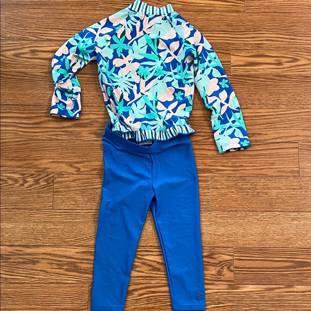 Coolibar Kids Swim Set - Blue and Green Floral
